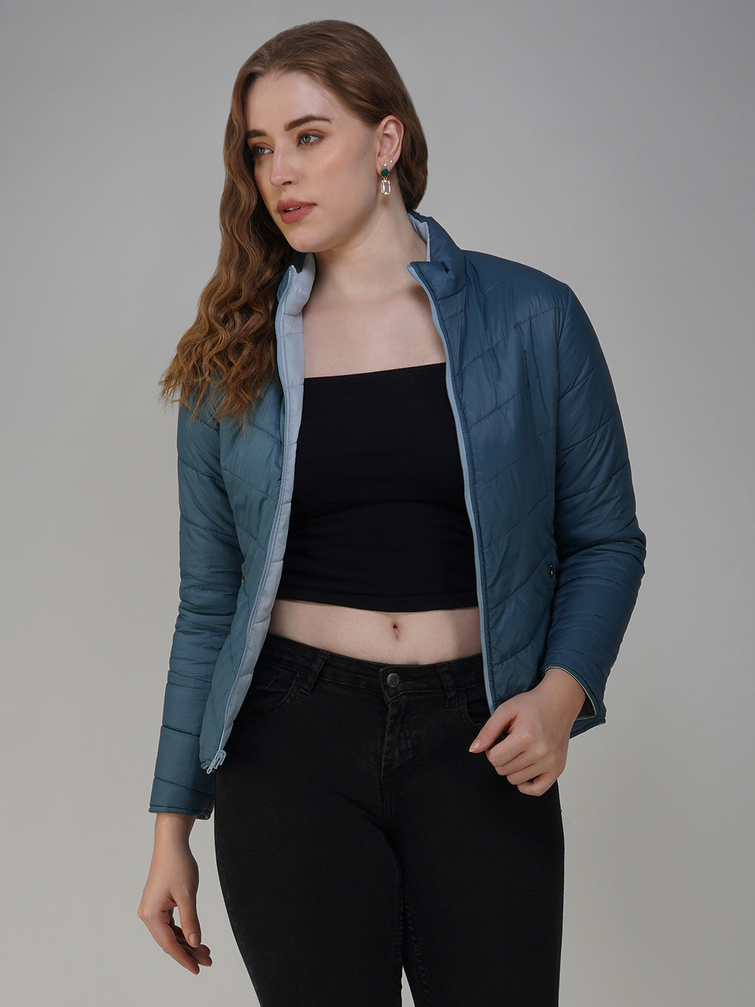 REVERSIBLE SKY AND TEAL FULL SLEEVE JACKET