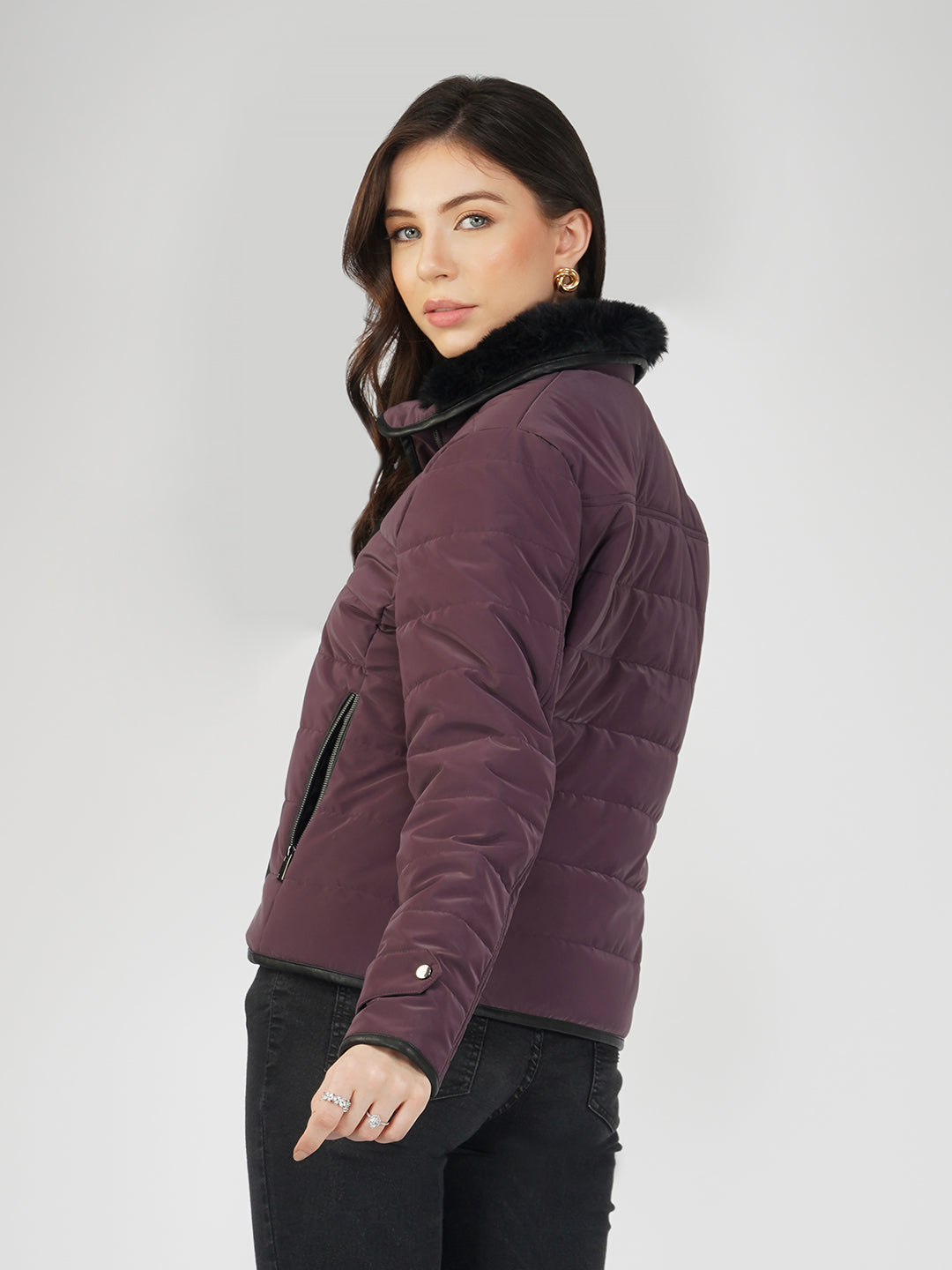 Burgundy Jacket With Leather Trims