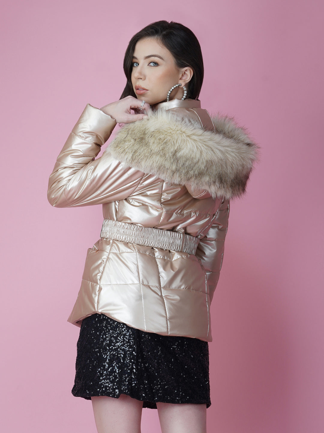 Metallic Gold Jacket With Detachable Hoodie